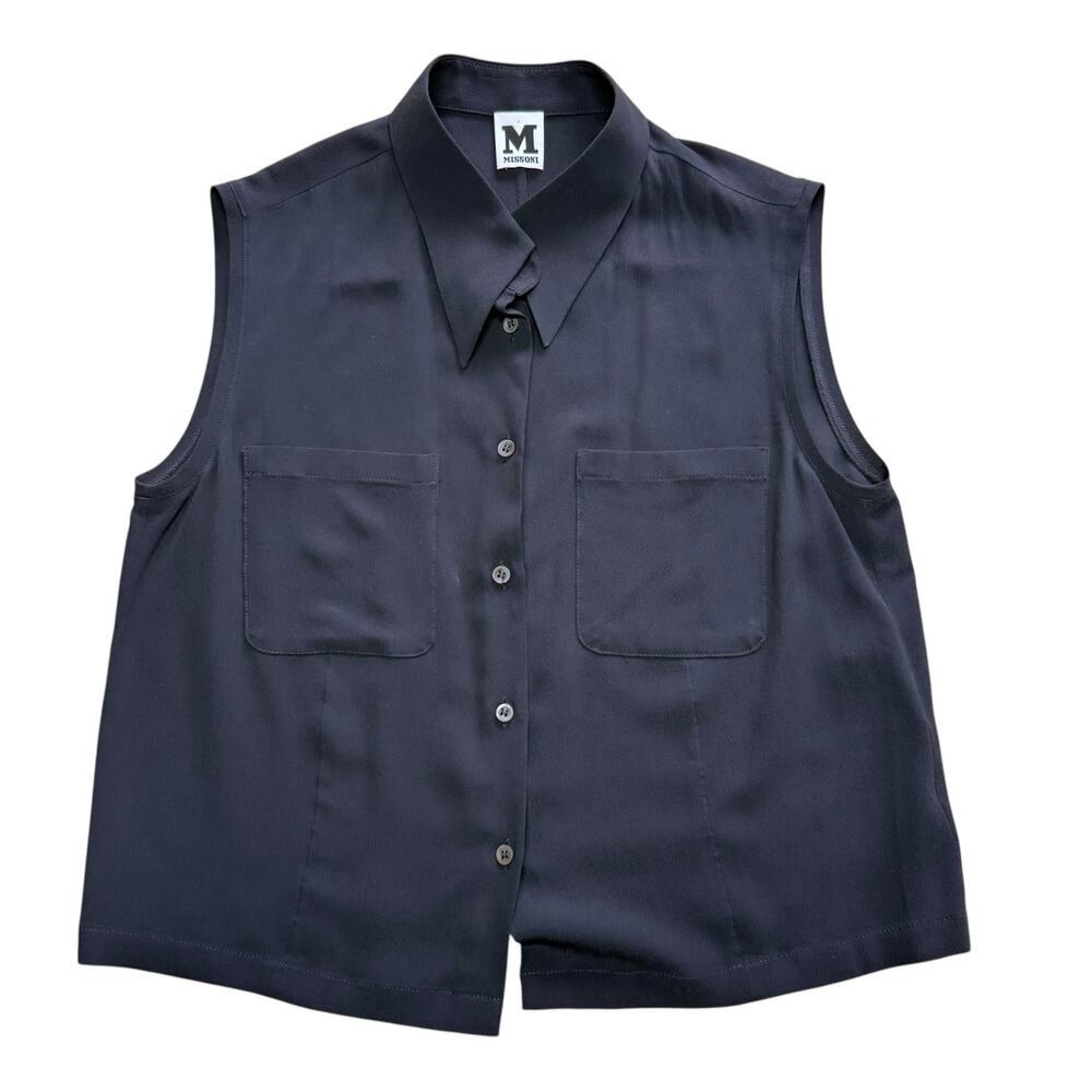 Missoni black silk blend sleeveless button-up shirt blouse Small